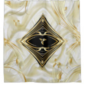 シルバーまたは金ゴールド抽象芸術の花オン – Silk & Art Sh シャワーカーテン (正面)