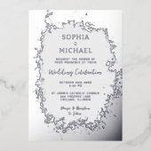 シルバーアイスエレガントなウェディング招待状フォトウィンター 箔シーズンカード (正面)