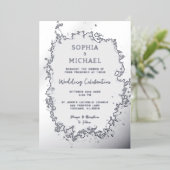シルバーアイスエレガントなウェディング招待状フォトウィンター 箔シーズンカード (立ち正面)