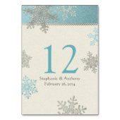 シルバーアイスブルーアイボリー雪片ウィンターウェディング テーブルナンバー (裏面)