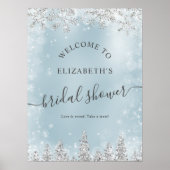 シルバーアイスブルースノーパインウェルカムブライダルシャワー ポスター (正面)