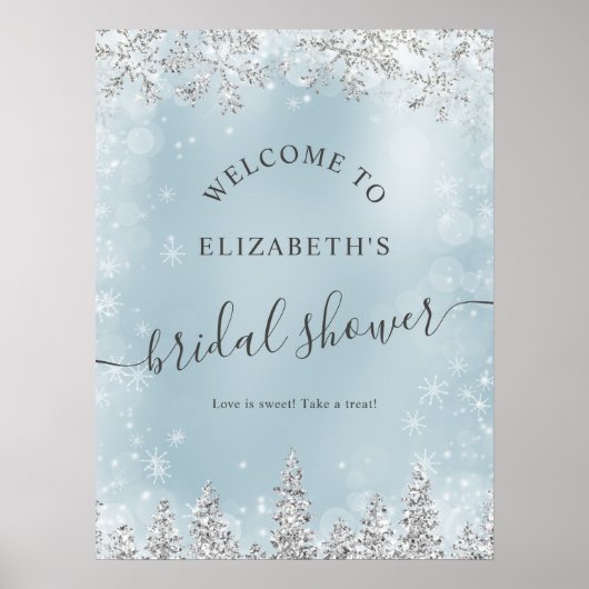 シルバーアイスブルースノーパインウェルカムブライダルシャワー ポスター (正面)