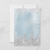 シルバーアイスブルー雪の松の冬ブライダルシャワー サンキューカード (裏面)