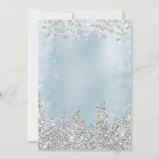 シルバーアイスブルー雪の松クリスマス冬の結婚式 招待状 (裏面)