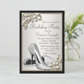 シルバーアイボリーブラックバースデーパーティー 招待状 (スタンド正面)