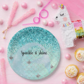 シルバーアクアグリッターマーメイドウォーターカラー ペーパープレート (パーティー)