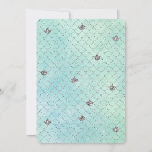 シルバーアクアグリッターマーメイドウォーターカラー 招待状 (裏面)