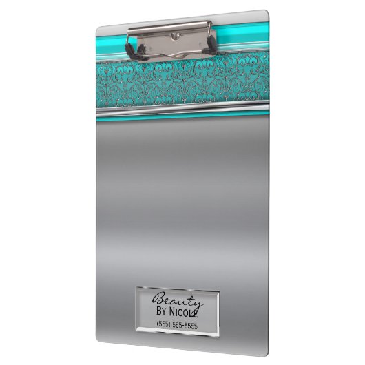 シルバーアクアシャインシエレガントックグラムパーソナライズされた クリップボード (左)