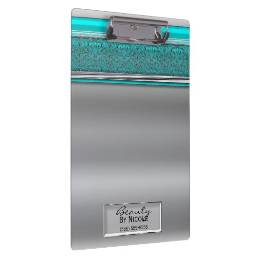 シルバーアクアシャインシエレガントックグラムパーソナライズされた クリップボード (右)