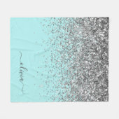 シルバーアクアティールブルーガーリーグリッターのモノグラム フリースブランケット (正面(横))