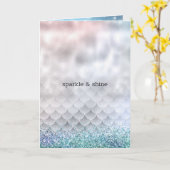 シルバーアクアピンクパープルグリッタースパークルマーメイド カード (黄色い花)