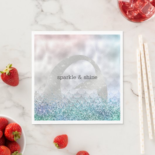 シルバーアクアピンクパープルグリッタースパークルマーメイド スタンダードランチョンナプキン (インサイチュ)