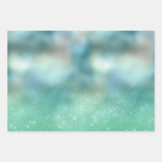 シルバーアクアピンクパープルグリッタースパークルマーメイド ラッピングペーパーシート (正面3)