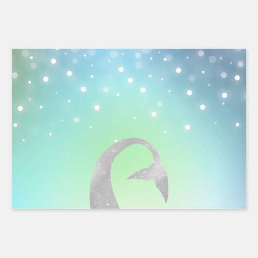 シルバーアクアピンクパープルグリッタースパークルマーメイド ラッピングペーパーシート (正面2)