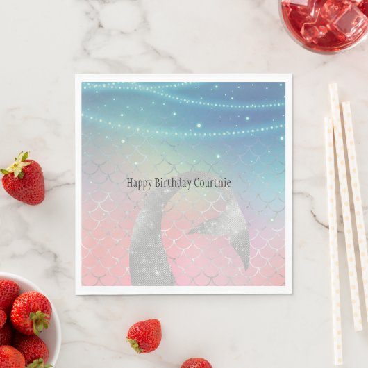 シルバーアクアピンクパープルマーメイド スタンダードランチョンナプキン (インサイチュ)