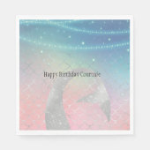 シルバーアクアピンクパープルマーメイド スタンダードランチョンナプキン (正面)