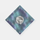 シルバーアクアブルーマーメイドグリッツ スタンダードランチョンナプキン (角)