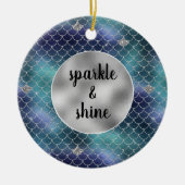 シルバーアクアブルーマーメイドグリッツ セラミックオーナメント (正面)
