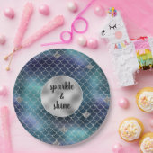 シルバーアクアブルーマーメイドグリッツ ペーパープレート (パーティー)