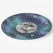 シルバーアクアブルーマーメイドグリッツ ペーパープレート (アングル)