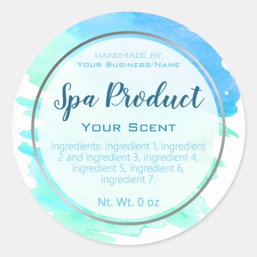 シルバーアクアブルー水彩風呂スパ及びスクラブ ラウンドシール (正面)