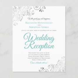シルバーアクアホワイトバジェットウェディングレセプション招待状