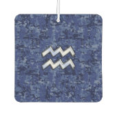 シルバーアクエリアス〔占星術の〕十二宮図サインネイビーブルーデジタル迷彩柄 カーエアーフレッシュナー (正面)