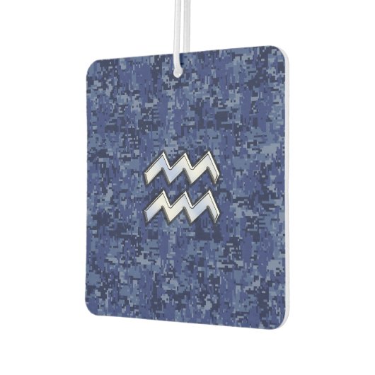 シルバーアクエリアス〔占星術の〕十二宮図サインネイビーブルーデジタル迷彩柄 カーエアーフレッシュナー (左)