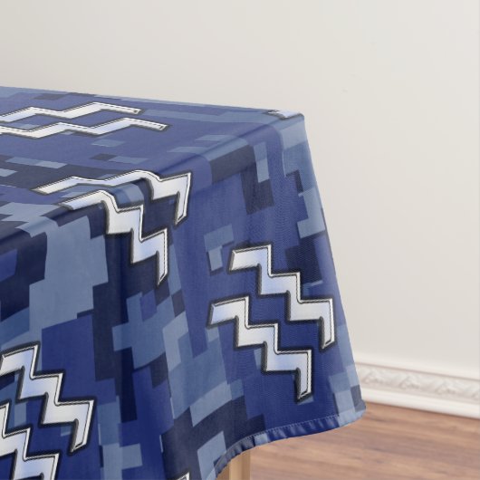 シルバーアクエリアス〔占星術の〕十二宮図サインネイビーブルーデジタル迷彩柄 テーブルクロス (インサイチュ)