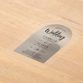 シルバーアクリルウェディングがブラック文字 モダン アクリル招待状 (レイダウン)