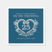 シルバーアニバーサニバーズハート名ブルーシルバー スタンダードカクテルナプキン (正面)