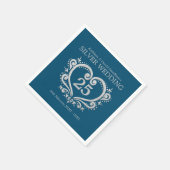 シルバーアニバーサニバーズハート名ブルーシルバー スタンダードカクテルナプキン (角)