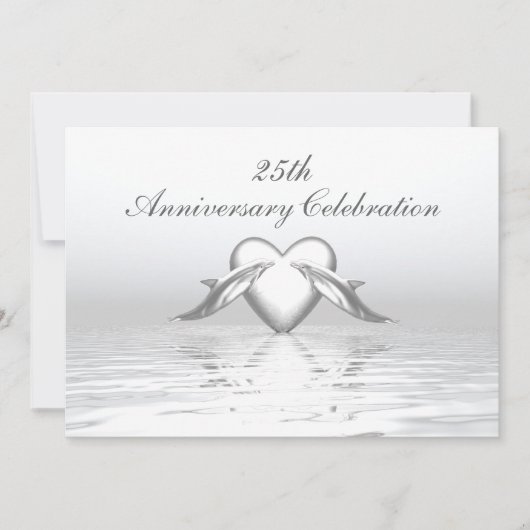 シルバーアニバーサリーイルカとハート 招待状 (正面)