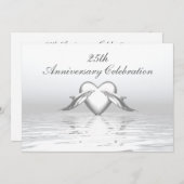 シルバーアニバーサリーイルカとハート 招待状 (正面/裏面)