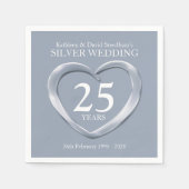 シルバーアニバーサリーハート写真の名前ナプキン スタンダードカクテルナプキン (正面)