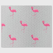 シルバーアニマルプリントフラミンゴ誕生日結婚ズラップ ラッピングペーパー (フラット)