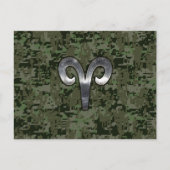 シルバーアリー〔占星術の〕十二宮図シンボルグリーンデジタル迷彩柄 ポストカード (正面)