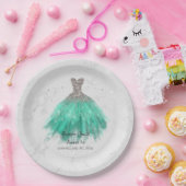 シルバーアンドグリーンドレスグリッターsweet sixteen ペーパープレート (パーティー)