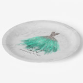 シルバーアンドグリーンドレスグリッターsweet sixteen ペーパープレート (アングル)