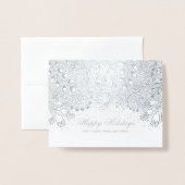 シルバーアンドグレーウィンターホリデーズファミリーウィッシュ 箔カード (封筒付き正面)