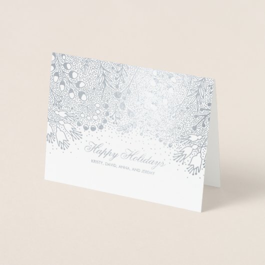 シルバーアンドグレーウィンターホリデーズファミリーウィッシュ 箔カード (正面)