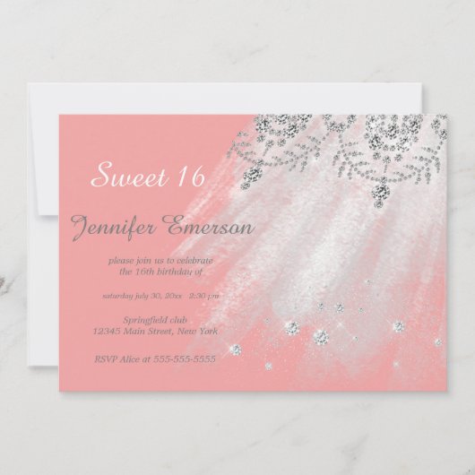 シルバーアンドグレードレスグリッターSweet sixteen 招待状 (正面)