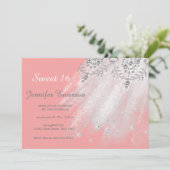 シルバーアンドグレードレスグリッターSweet sixteen 招待状 (スタンド正面)