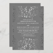 シルバーアンドグレーベビーズブレス婚約パーティ 招待状 (正面/裏面)