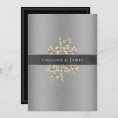 シルバーアンドグレーボタニカルサテンリボンゲイ結婚ズ 招待状 (正面/裏面)