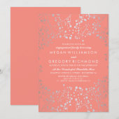 シルバーアンドコーラルベビーズブレス婚約パーティ 招待状 (正面/裏面)