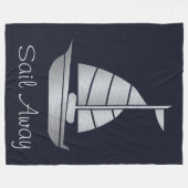 シルバーアンドネイビーセイル遠くにフリース帆船ブランケット フリースブランケット (正面(横))