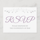 シルバーアンドパープルシンプルエレガンスウェディングRSVP ポストカード (正面)