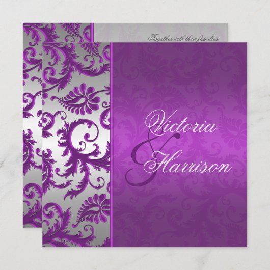 シルバーアンドパープルダマスクII結婚式招待状 招待状 (正面/裏面)