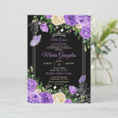 シルバーアンドパープルミスカンス誕生日蝶 招待状 (スタンド正面)